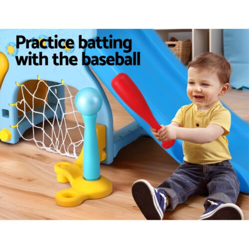 Keezi Kids Slide Set Baseball Bat Basketball Hoop Outdoor Playground 120cm Blue - Image 5