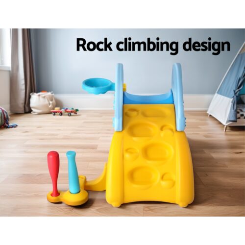 Keezi Kids Slide Set Baseball Bat Basketball Hoop Outdoor Playground 120cm Blue - Image 6