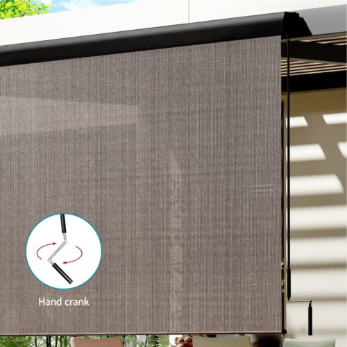 Instahut 3X2.5M Outdoor Blinds Awning Roll Down Retractable Knit Fabric Outdoor Blinds Window Shade Brown - Image 4