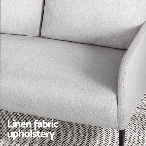 Artiss Armchair 2-Seater Sofa Pillow Linen Grey - Image 4