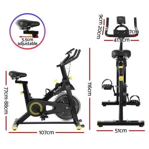 Everfit Spin Bike Exercise Bike Cardio Gym Bluetooth APP Connectable - Image 2