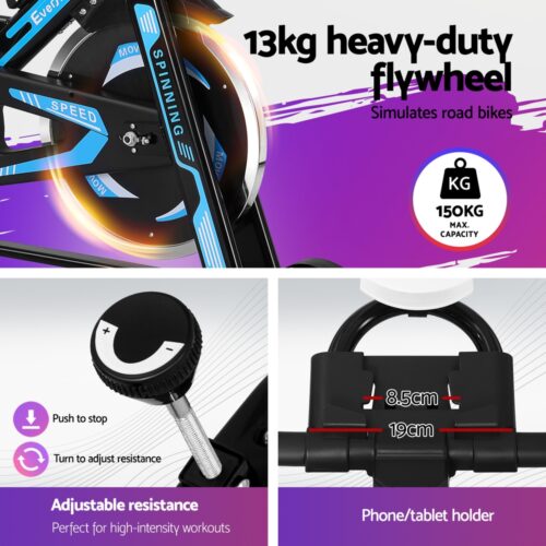 Everfit Spin Bike Exercise Bike 13KG Flywheel Fitness 150kg capacity - Image 6