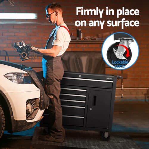 Giantz 6 Drawer Tool Box Chest Cabinet Toolbox Storage Garage Organiser Wheels - Image 5