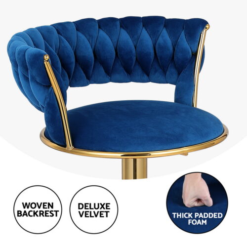 Artiss Bar Stools Gas Lift Velvet Woven Backrest Navy - Image 4