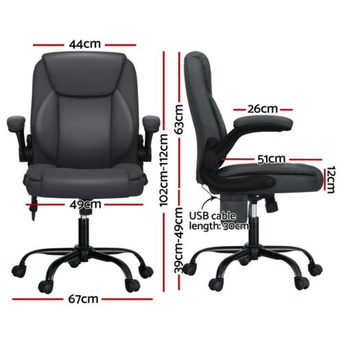 Artiss 2 Point Massage Office Chair Leather Mid Back Grey - Image 2
