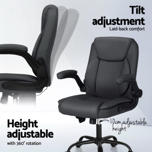 Artiss 2 Point Massage Office Chair Leather Mid Back Grey - Image 5