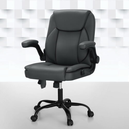 Artiss 2 Point Massage Office Chair Leather Mid Back Grey - Image 7