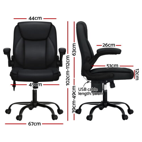 Artiss 2 Point Massage Office Chair Leather Mid Back Black - Image 2