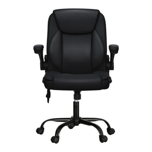 Artiss 2 Point Massage Office Chair Leather Mid Back Black - Image 3