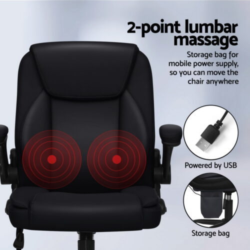 Artiss 2 Point Massage Office Chair Leather Mid Back Black - Image 4