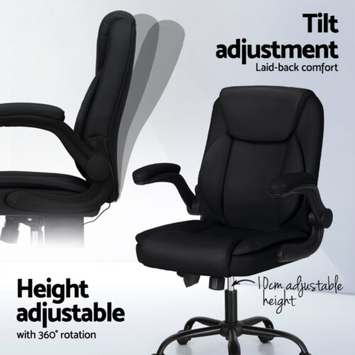 Artiss 2 Point Massage Office Chair Leather Mid Back Black - Image 5