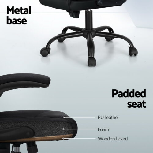 Artiss 2 Point Massage Office Chair Leather Mid Back Black - Image 6