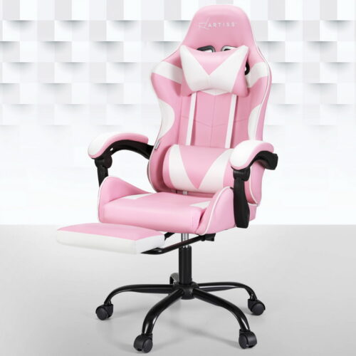 Artiss 2 Point Massage Gaming Office Chair Footrest Pink - Image 7