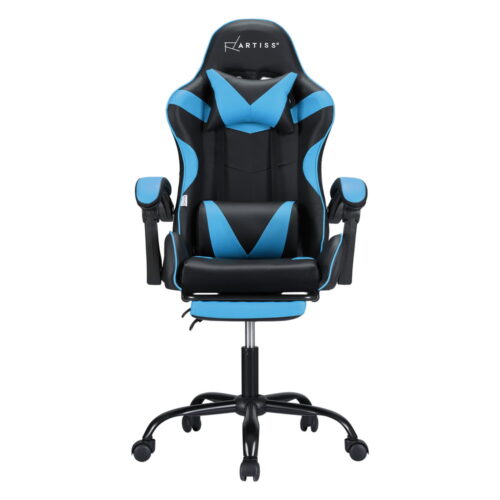 Artiss 2 Point Massage Gaming Office Chair Footrest Cyan Blue - Image 3