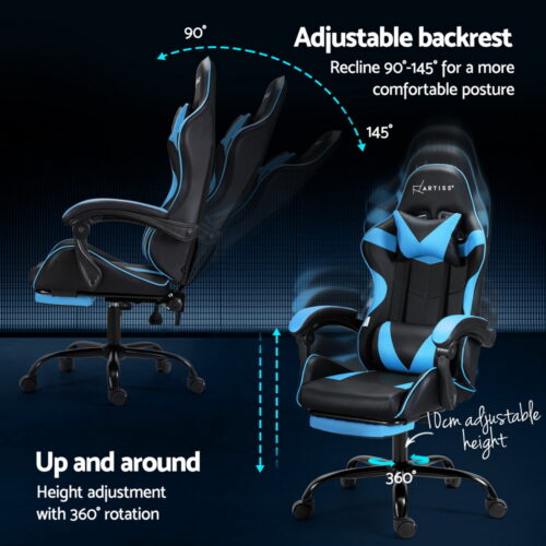 Artiss 2 Point Massage Gaming Office Chair Footrest Cyan Blue - Image 5