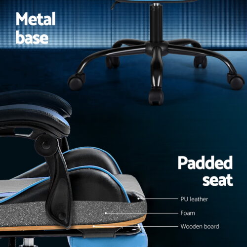Artiss 2 Point Massage Gaming Office Chair Footrest Cyan Blue - Image 6
