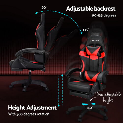 Artiss 6 Point Massage Gaming Office Chair 7 LED Footrest Red - Image 6
