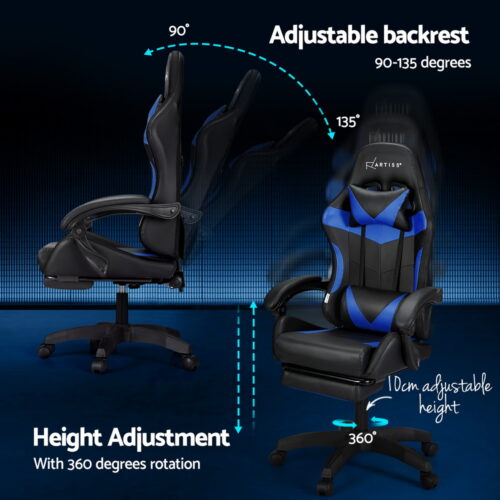 Artiss 6 Point Massage Gaming Office Chair 7 LED Footrest Blue - Image 6
