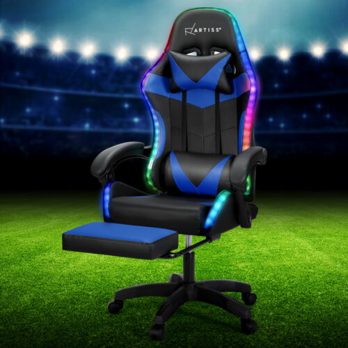 Artiss 6 Point Massage Gaming Office Chair 7 LED Footrest Blue - Image 7