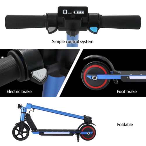 Electric Scooter 130W 16KM/H LED Light Folding Portable Riding Commuter Blue - Image 6