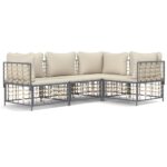 4-Piece Garden Lounge Set with Cushions Anthracite Poly Rattan