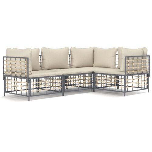 4-Piece Garden Lounge Set with Cushions Anthracite Poly Rattan