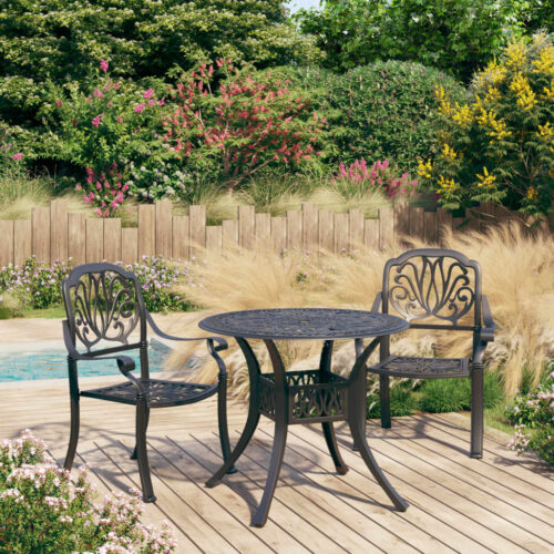 3-Piece Bistro Set Cast Aluminium Black - Image 2
