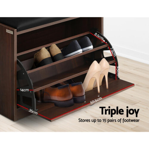 Artiss Shoe Rack Cabinet Bench15 Pairs Walnut Kyla - Image 6