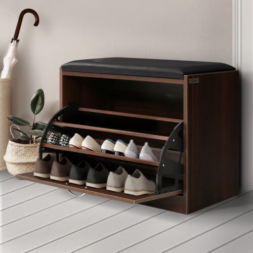 Artiss Shoe Rack Cabinet Bench15 Pairs Walnut Kyla - Image 8