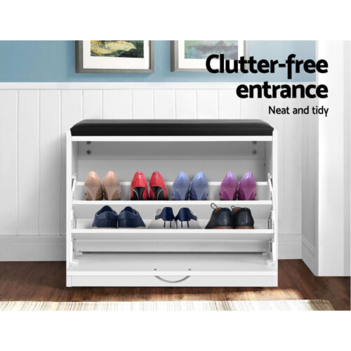 Artiss Shoe Rack Cabinet Bench 15 Pairs White Kyla - Image 7