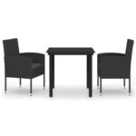3-Piece Garden Dining Set Black