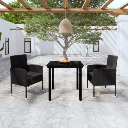3-Piece Garden Dining Set Black - Image 8