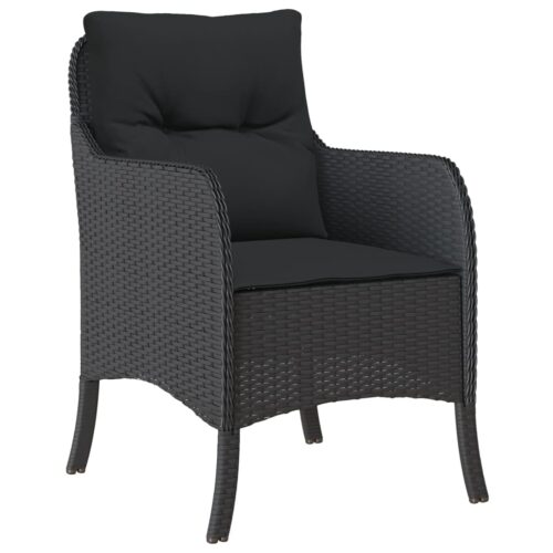 3-Piece Garden Dining Set with Cushions Black Poly Rattan Wicker Outdoor Patio Furniture - Image 2