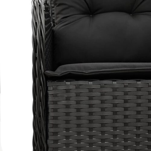 3-Piece Garden Dining Set with Cushions Black Poly Rattan Wicker Outdoor Patio Furniture - Image 4