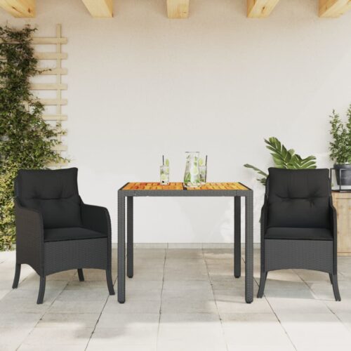 3-Piece Garden Dining Set with Cushions Black Poly Rattan Wicker Outdoor Patio Furniture - Image 8
