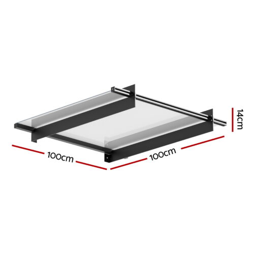 Instahut Window Door Awning Canopy 1mx1m Flat Transparent Sheet Metal Frame - Image 2