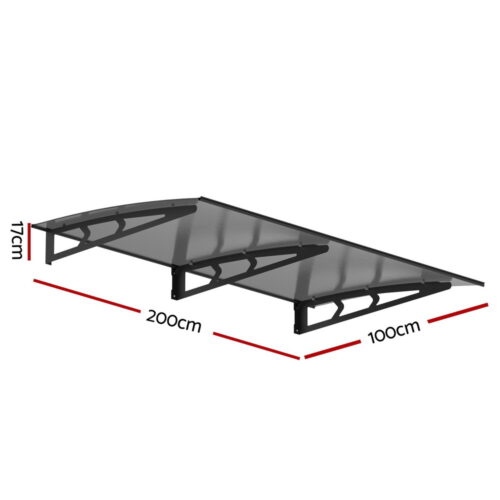 Instahut Window Door Awning Canopy 1mx2m Grey Solid Sheet Metal Frame - Image 2