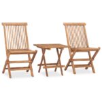 3-Piece Folding Outdoor Dining Set Garden Patio Bistro Chairs Solid Teak Wood