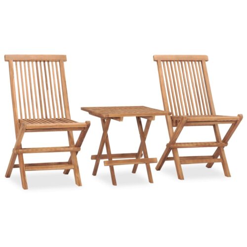 3-Piece Folding Outdoor Dining Set Garden Patio Bistro Chairs Solid Teak Wood