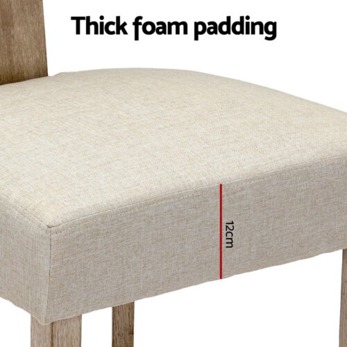 Artiss Dining Chairs Set of 2 Linen Fabric Wooden Beige - Image 6