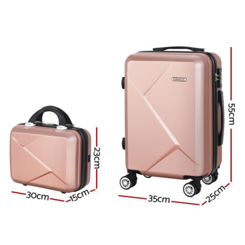 Wanderlite 2Set 20 Inch Luggage Case with 12 Inch Handheld Luggage Box Hard Shell Travel Suitcase TSA Lock  Rose Gold - Image 2