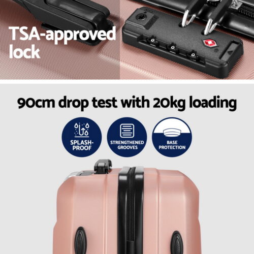 Wanderlite 2Set 20 Inch Luggage Case with 12 Inch Handheld Luggage Box Hard Shell Travel Suitcase TSA Lock  Rose Gold - Image 5