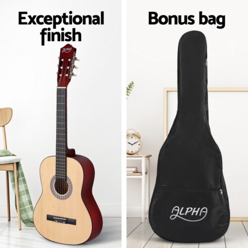 Alpha 39 Inch Classical Guitar Wooden Body Nylon String Beginner Gift Natural - Image 4
