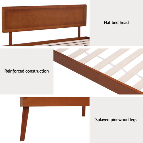 Artiss Bed Frame Single Size Wooden Bed Base Walnut SPLAY - Image 6