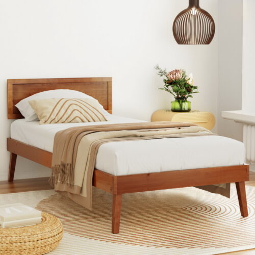 Artiss Bed Frame Single Size Wooden Bed Base Walnut SPLAY - Image 7