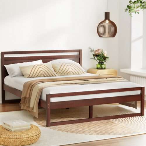 Artiss Bed Frame Queen Size Wooden Walnut WITTON - Image 7