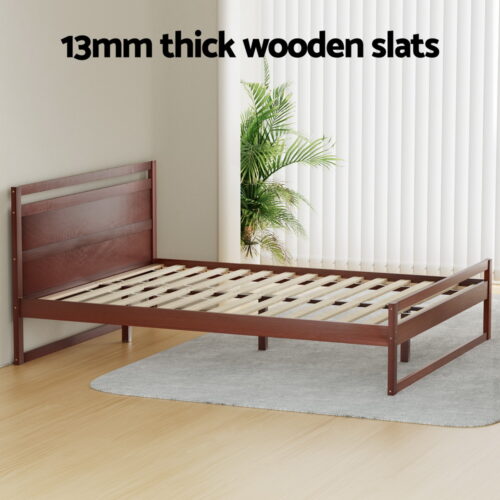 Artiss Bed Frame Double Size Wooden Walnut WITTON - Image 5