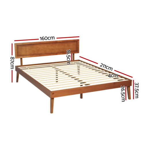 Artiss Bed Frame Queen Size Wooden Bed Base Walnut SPLAY - Image 2