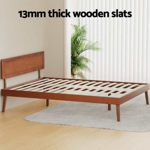 Artiss Bed Frame Queen Size Wooden Bed Base Walnut SPLAY - Image 5