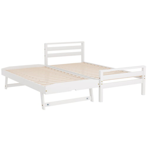 Artiss Bed Frame Single Size 2-in-1 Trundle Wooden White AVIS - Image 3